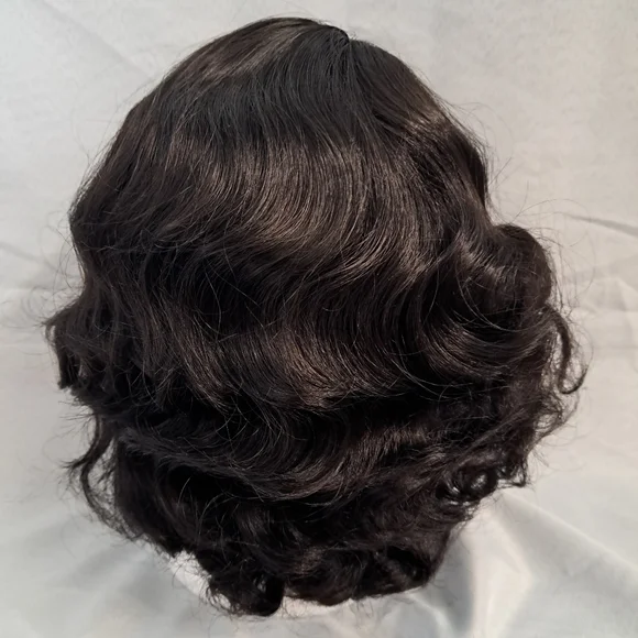 Black Vintage Finger Wave Wig - Picture 4 of 8